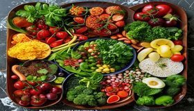 三亿体育营养专栏配图，丰富多彩的运动营养食物摆盘，色彩鲜艳健康感强